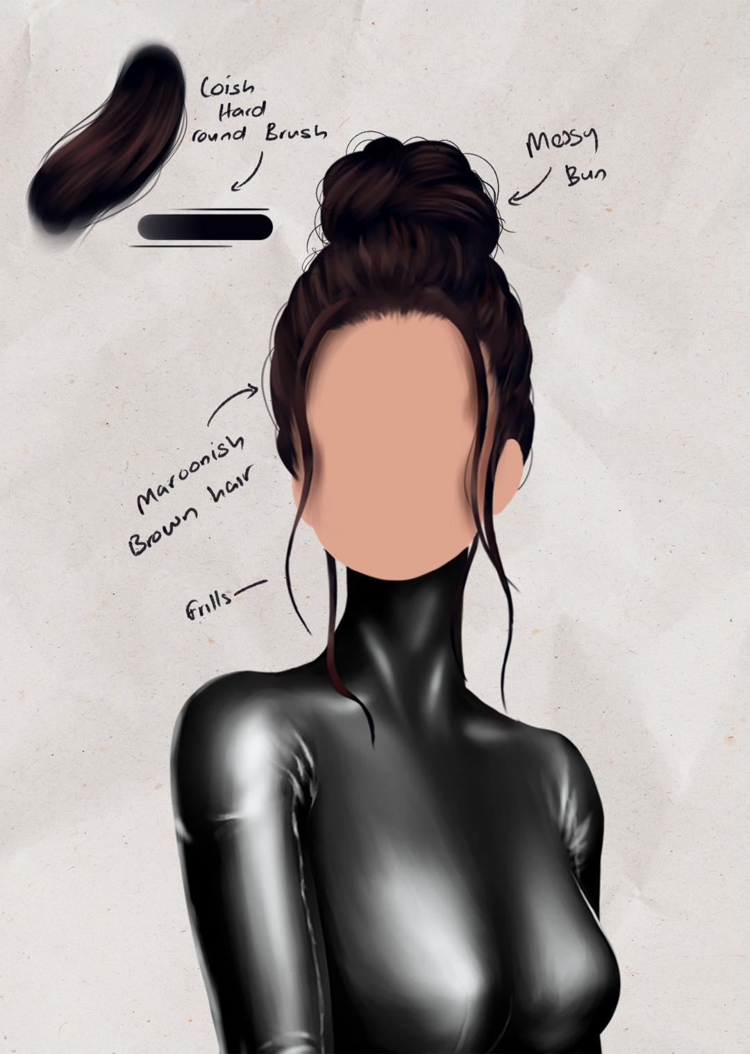 Futuristic costume design featuring shiny latex and metallic fabrics inspired by Raven's assassin style.